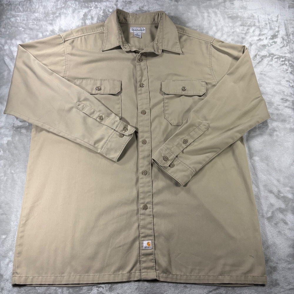 Carhartt Mens XL Khaki Tan Long Sleeve Button Down Work Shirt S224 KHI Twill